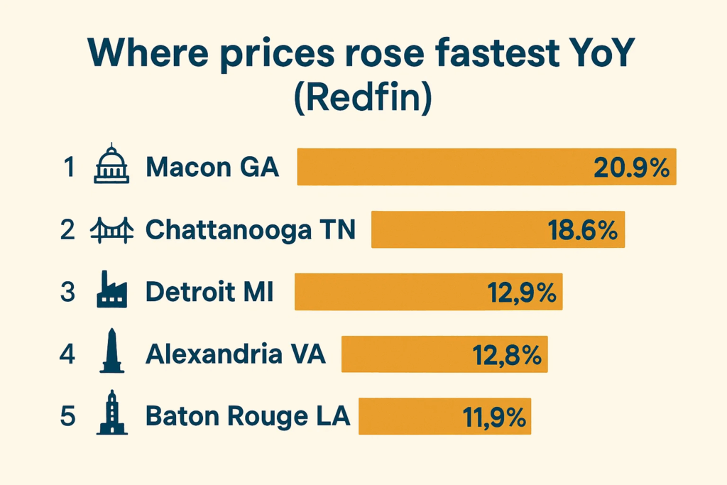 top 5 us cities where home prices rose fastest in 2025
